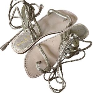 Nicole Miller Lace-Up Sandals gold toned tassels braided size 6 leather